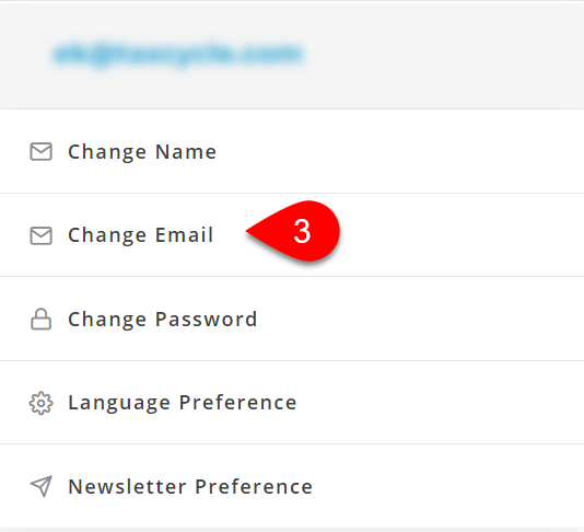 Screen Capture: Change Email Menu