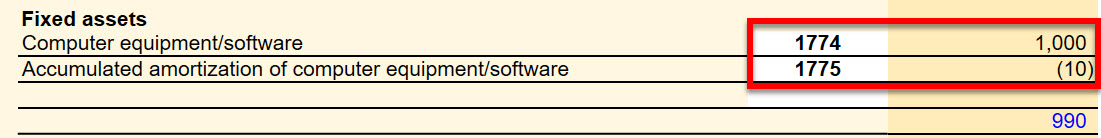 Screen Capture: S100 Fixed assets