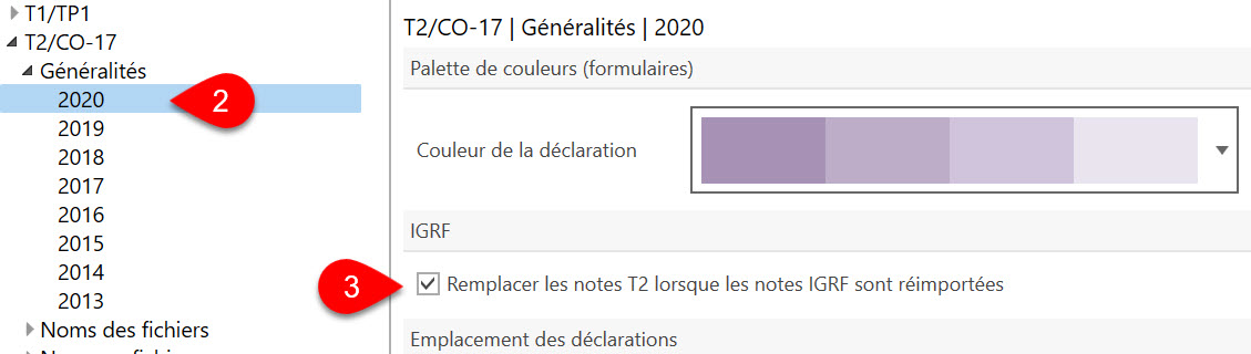 Capture d’écran : Remplacer les notes T2 lorsque les notes IGRF sont réimportées