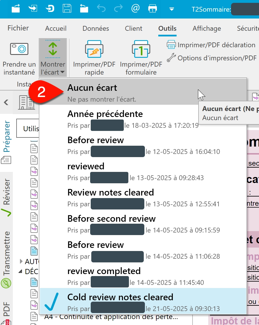 Capture d'écran : Sélectionnez aucun écart