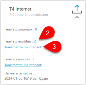 Capture d'écran : Transmettre les feuillets modifiés