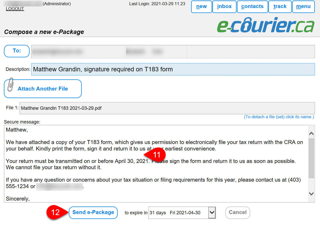Screen Capture: Message