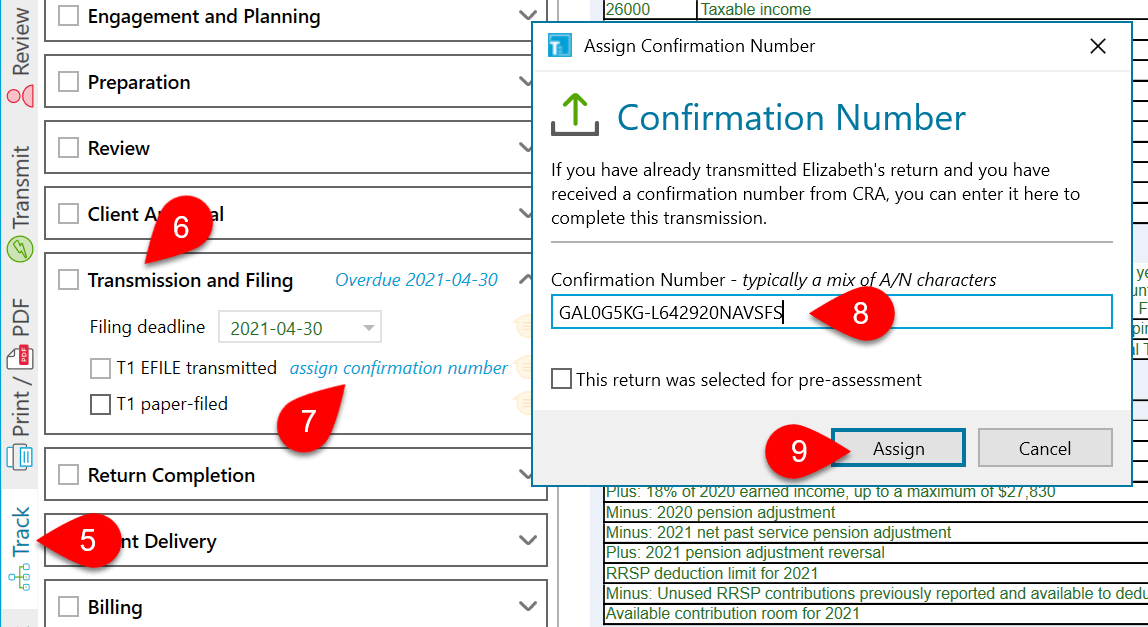 Screen Capture: Assign Confirmation Number