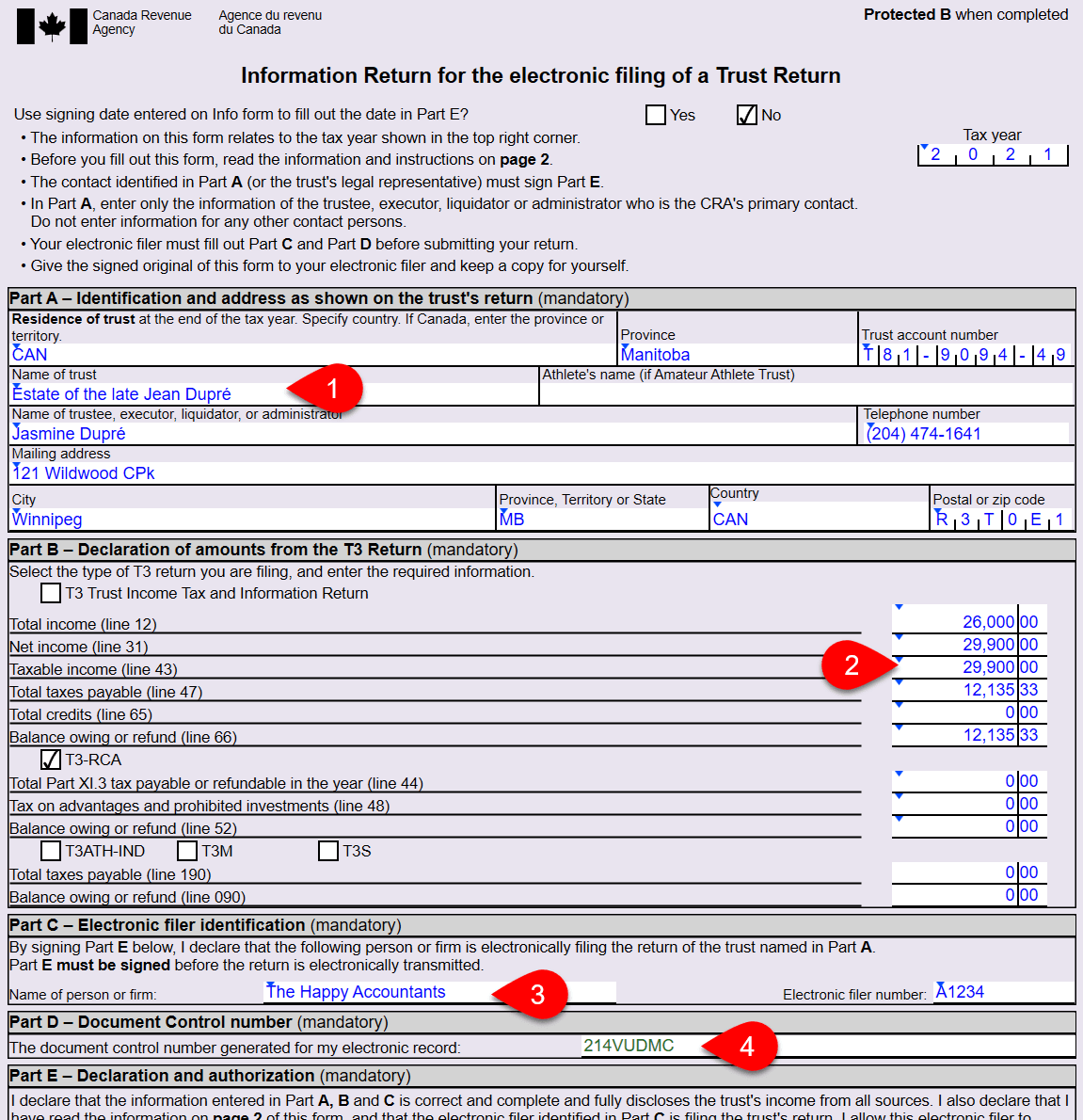 Screen Capture: T183 for a Trust Return