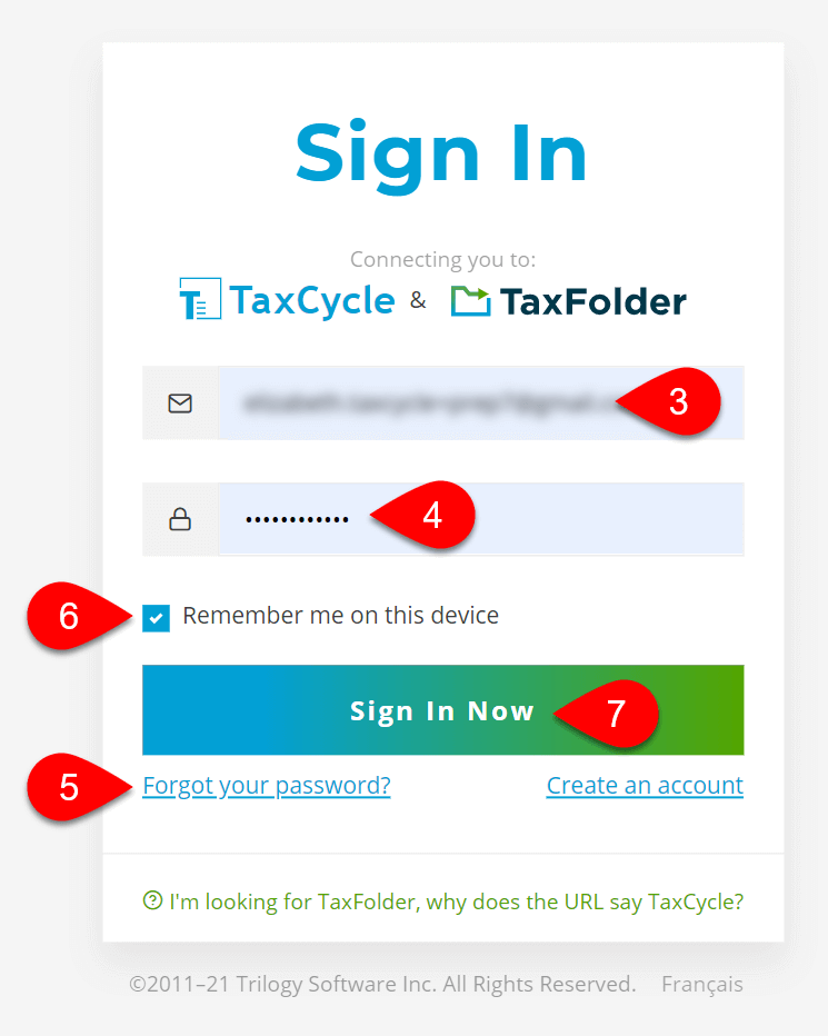 Screen Capture: TaxFolder Sign In