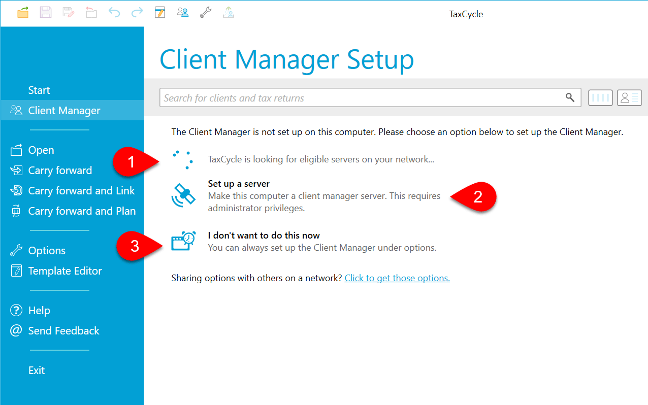 Screen Capture: Client Manager Setup