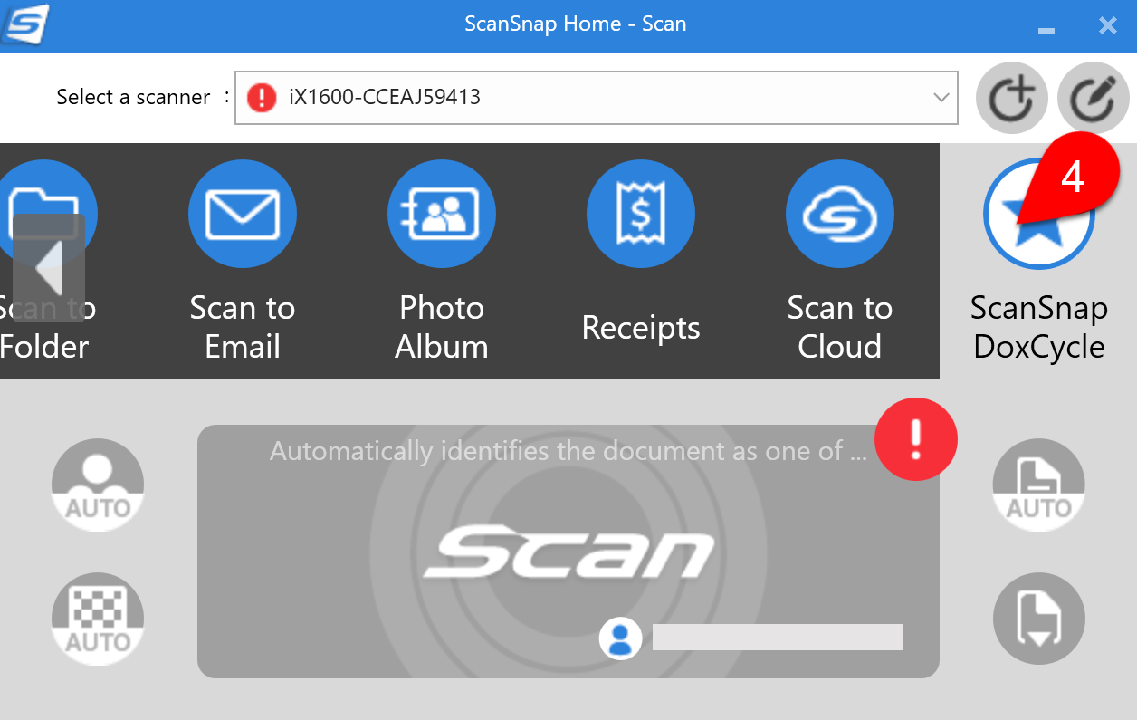 Screen Capture: DoxCycle profile in ScanSnap Home