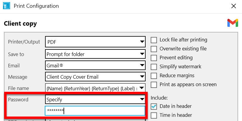 Screen Capture: Email a password-protected PDF