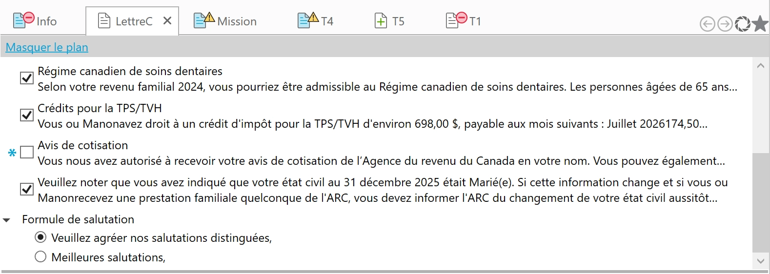 Capture d'écran : Plans de modèle dans la LettreC