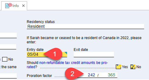 Screen Capture: Residency status on the Info worksheet