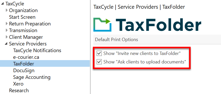 Screen Capture: Service Providers | TaxFolder