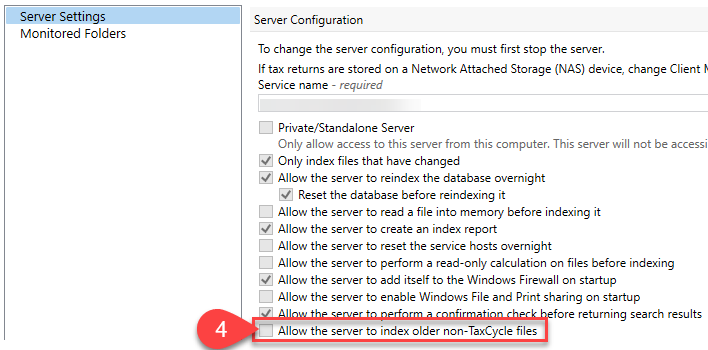 Screen Capture: Allow the server to index older non-TaxCycle files