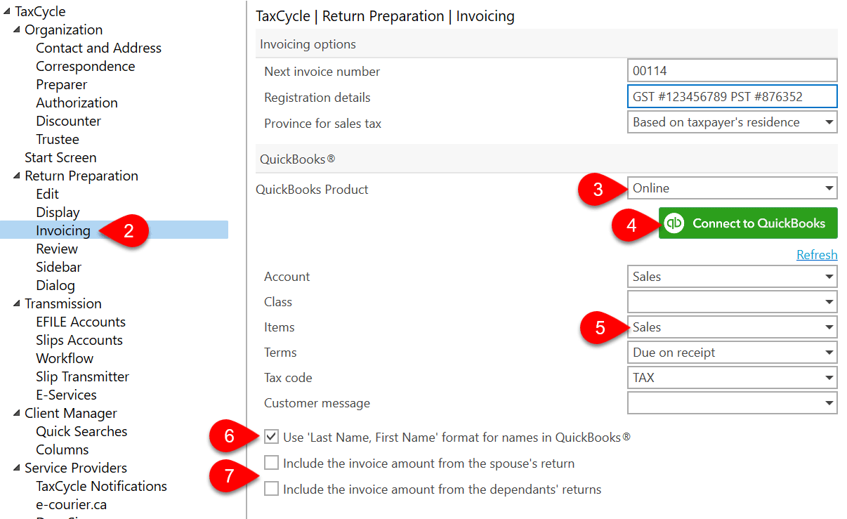 Screen Capture: QuickBooks Options