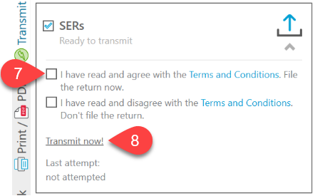 Screen Capture: Ready to transmit SERs in the Transmit sidebar
