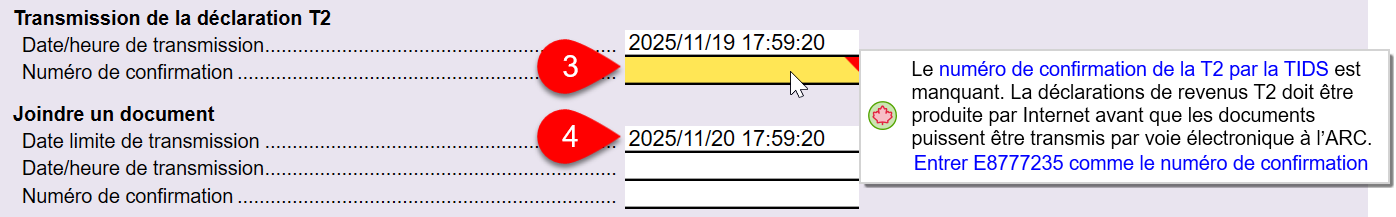 Capture d'écran : Entrer le numéro de confirmation