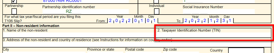 Screen Capture: Taxpayer Identification Number (TIN)