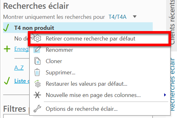 Capture d'écran : Retirer comme recherche par défaut