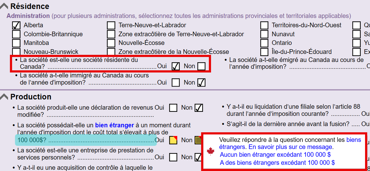 Capture d’écran : Question relative à la résidence sur la grille Info