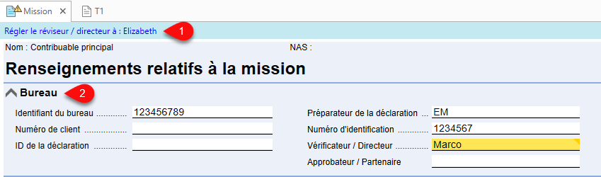 Capture d'écran : Coordonées du réviseur / directeur