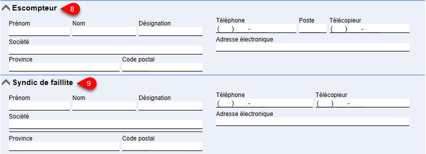 Capture d'écran : Escompteur et Syndic de faillite