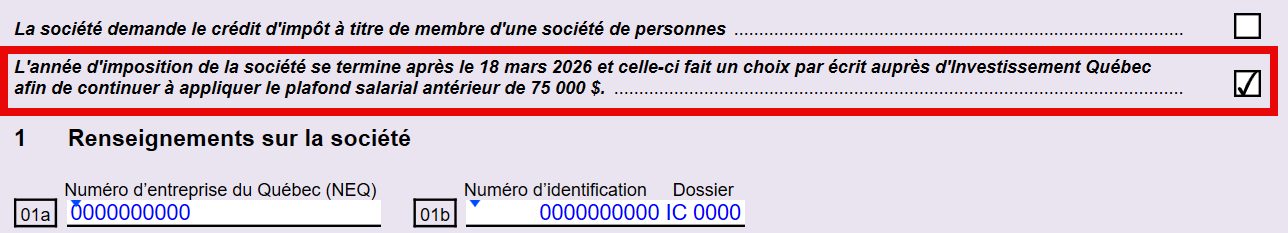Capture d'écran : Nouvelle case à cocher sur la CO-17