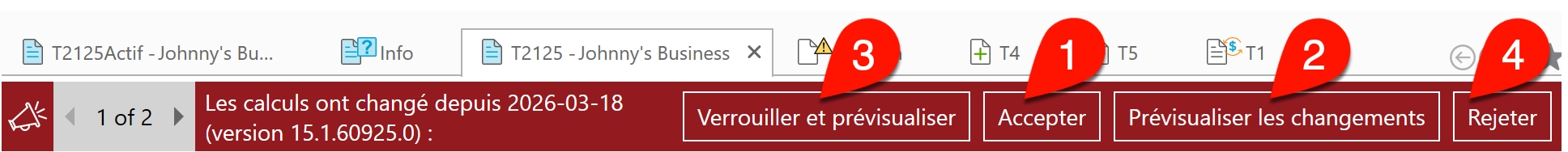 Capture d'écran : Calculs modifiés