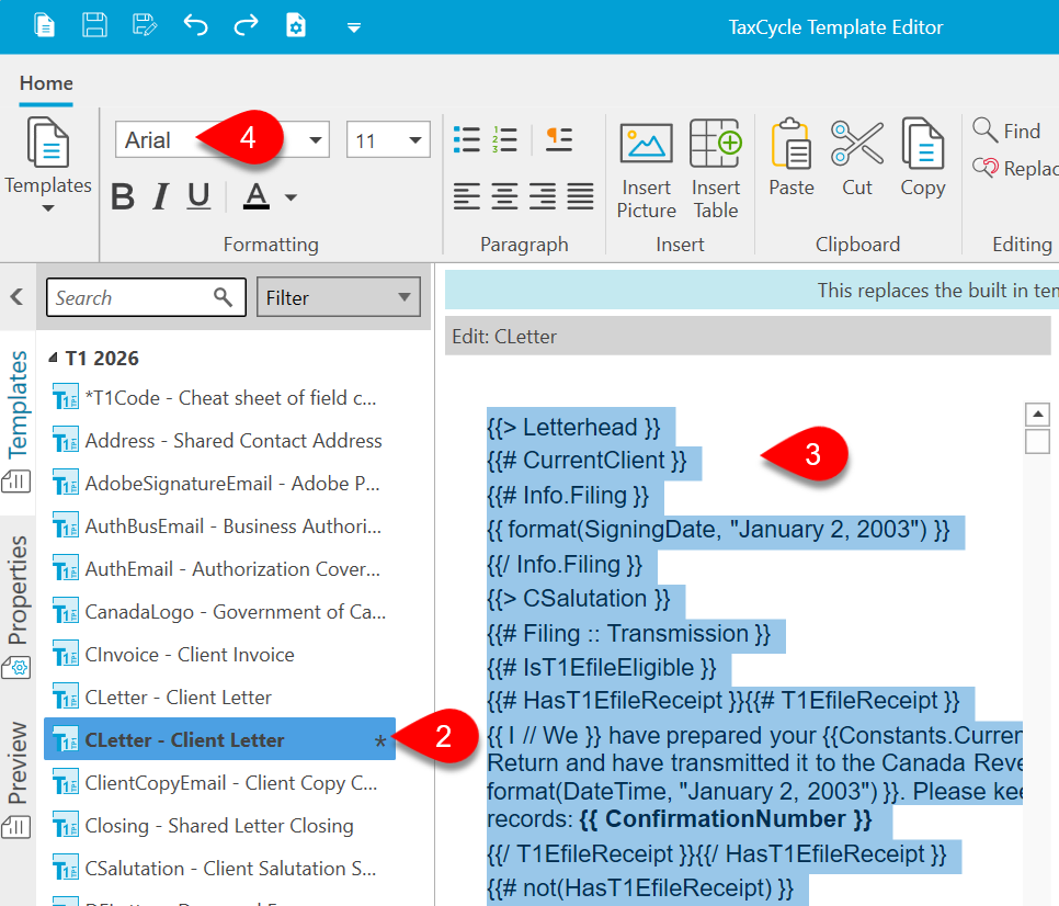 Screen Capture: Change the template font