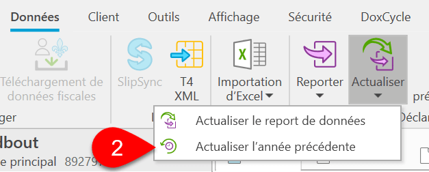 Capture d’écran : Actualiser l’année précédente.