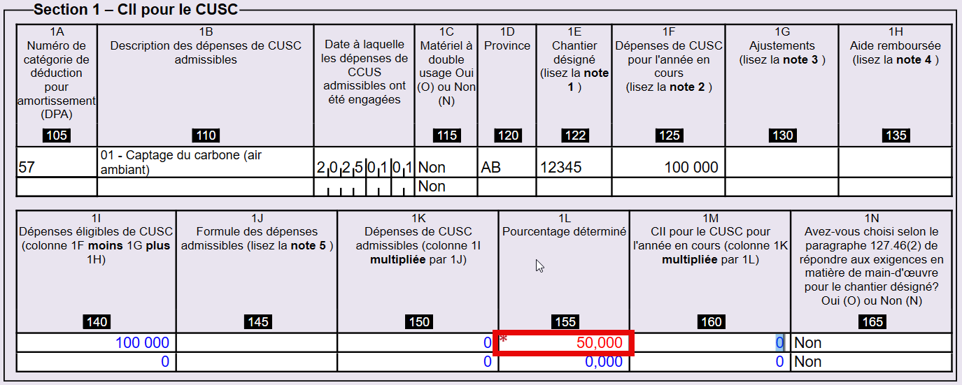 Capture d'écran : Colonne 155 de l'annexe T2SCH78