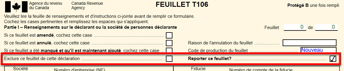 Exclure ce feuillet de cette déclaration