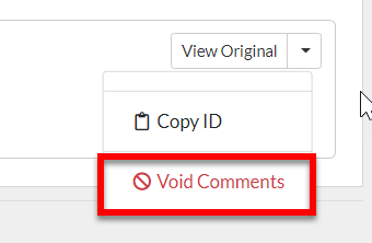 Screen Capture: Void Comments Menu