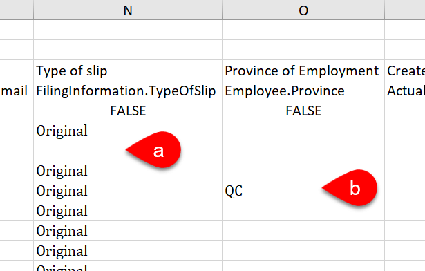 Screen Capture: Type of Slip, Province of Employment