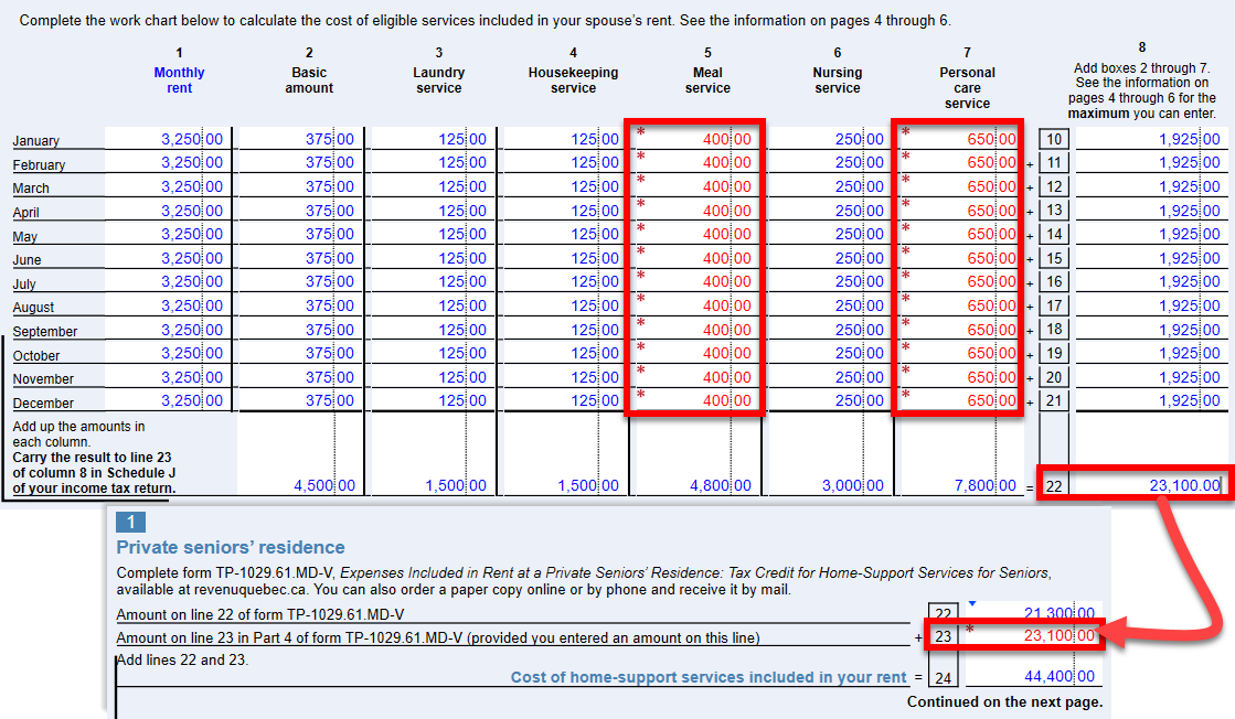 Screen Capture: Override the amounts in the Part 4 table and line 23 of the TP1 Schedule J