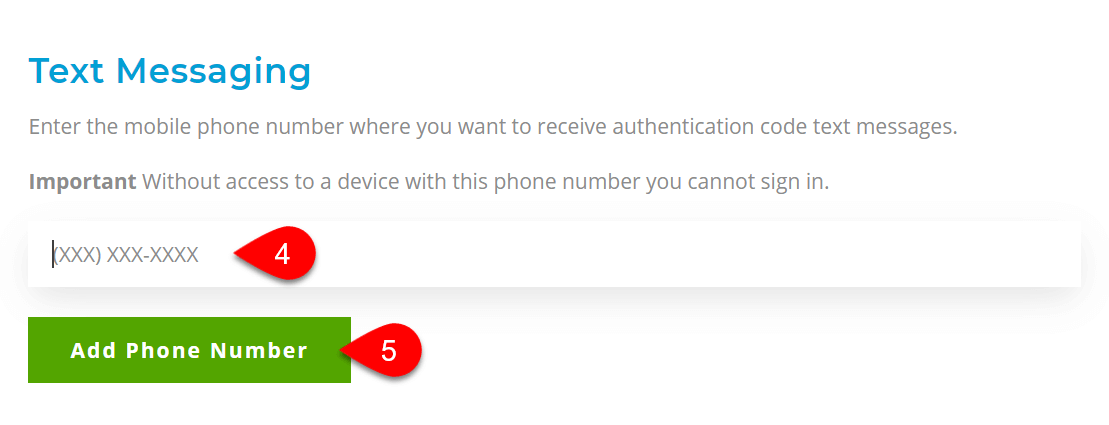Screen Capture: Add Phone Number