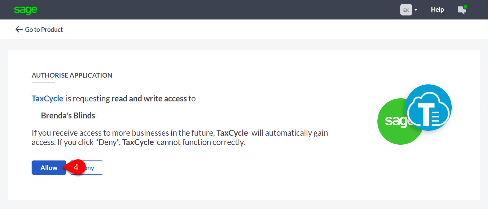 Screen Capture: TaxCycle is requesting read and write access