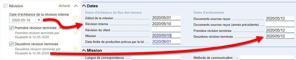 Image : dates de révision sur le formulaire Mission
