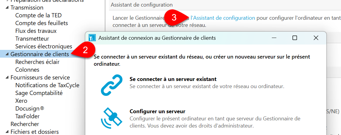 Capture d'écran&nbsp;: lien vers l'assistant de configuration