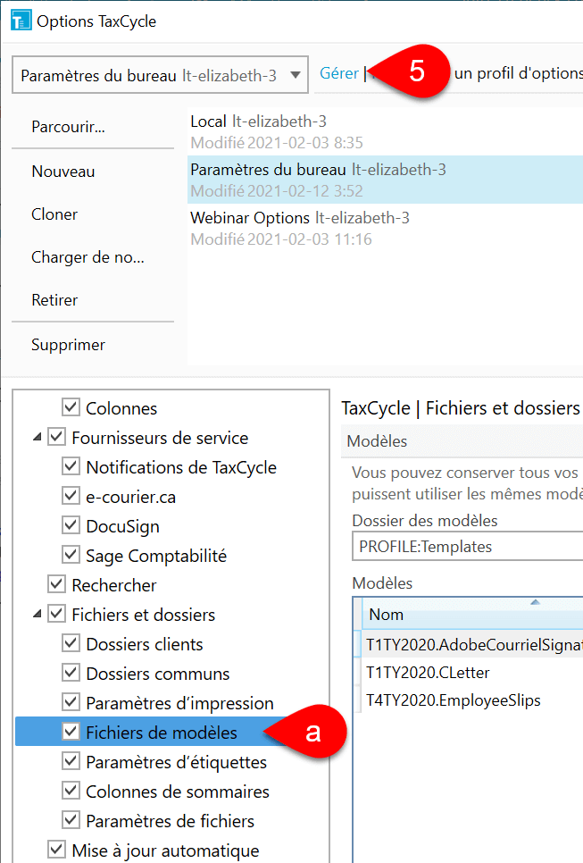 Capture d’écran : Include Options Pages