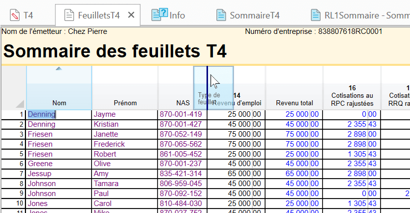 Capture d’écran : Amélioration des sommaires de feuillets