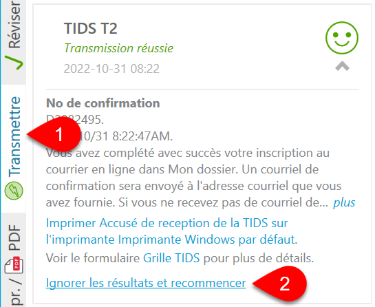 Capture d’écran : TIDS T2 Ignorer les résultats