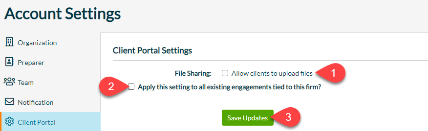 Screen Capture: Client Portal Settings in TaxFolder