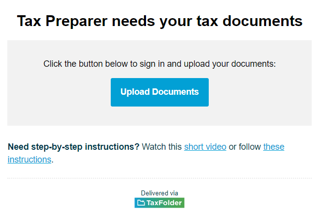 Screen Capture: TaxFolder Upload Documents Email