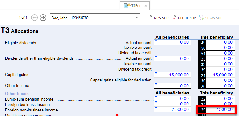 Screen Capture: Box 25 on the T3Ben