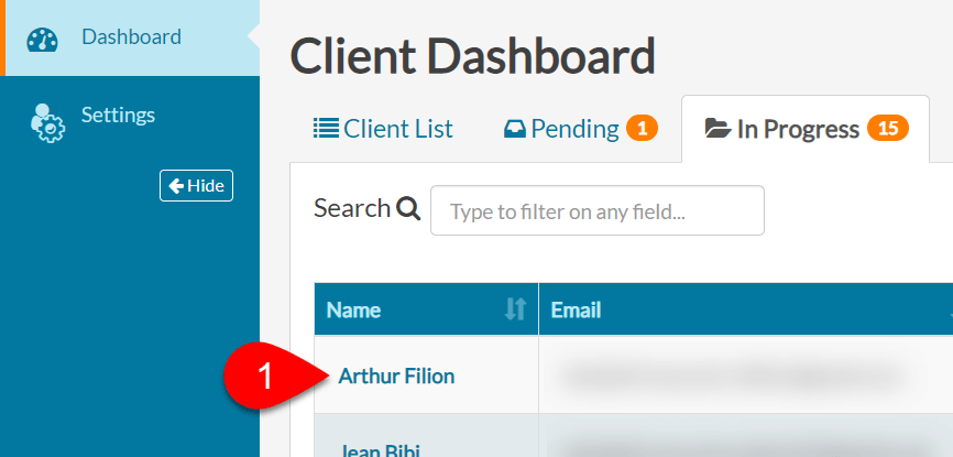 Screen Capture: Select Client