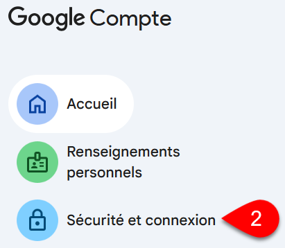 Capture d'écran : Page d'accueil du compte Google