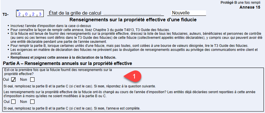 Capture d'écran : Remplissez la Partie A