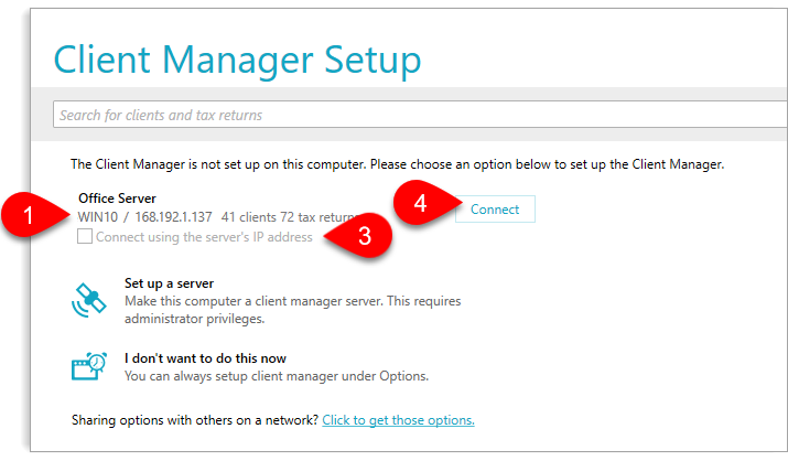Connect to a server from the Client Manager start