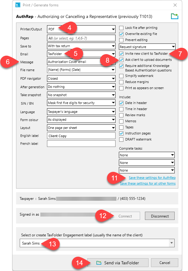 Screen Capture: Print / Generate Forms Dialog Box