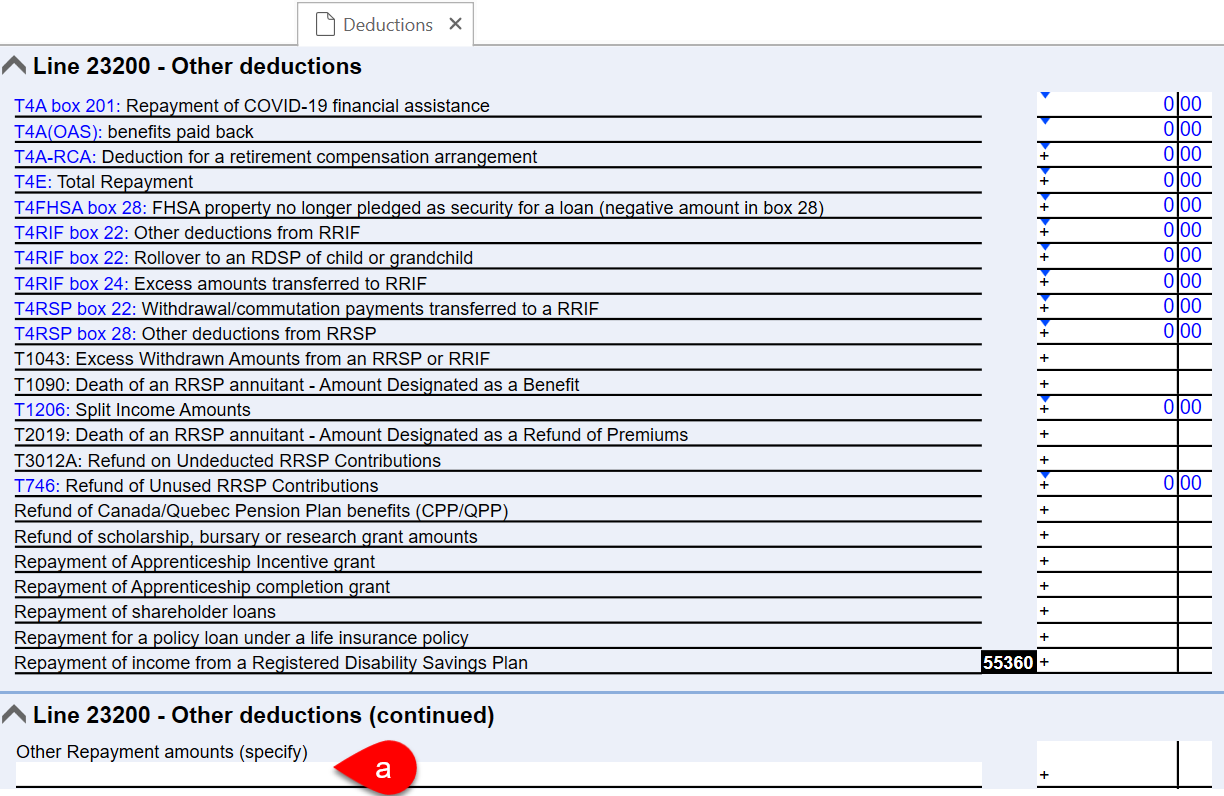 Screen Capture: Other deductions