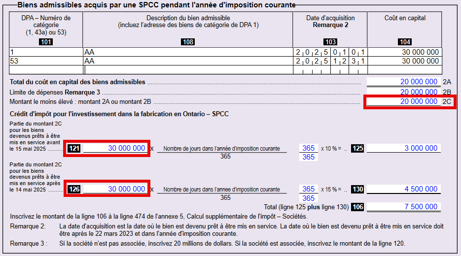 Capture d'écran : Calcul des lignes 121 et 126 sur T2SCH572